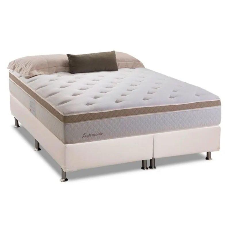 Cama Box Queen: Colchão Molas Herval Bonnel Inspiracion + Base crc Courano White(158x198) - Não Disponível - Móveis