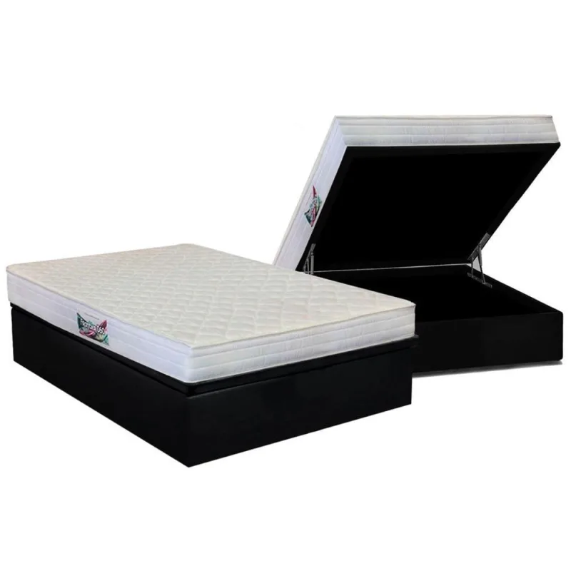 Cama Box Baú Casal: Colchão Espuma Herval D28 / AG65 Frontier + Base crc Suede Black(138x188) - Não Disponível - Móveis