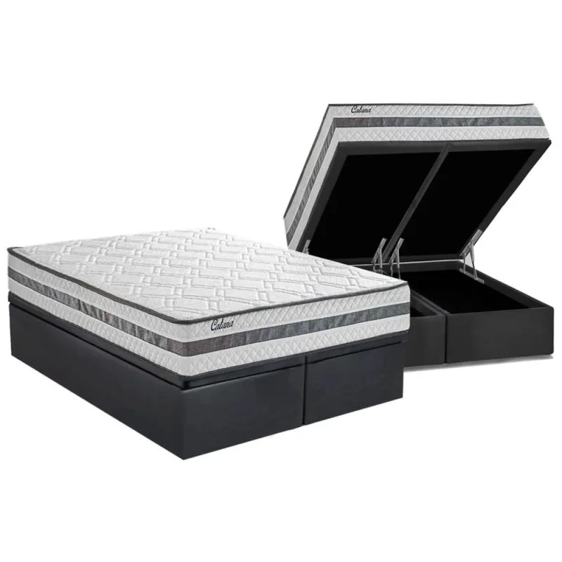 Cama Baú King: Colchão Molas MasterPocket Herval Ensacadas Catana + Box crc Suede Cinza(193x203) - Não Disponível - Móveis