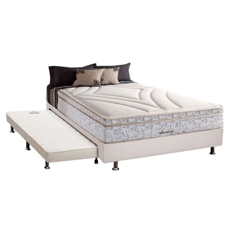 Cama Box c/Auxiliar Casal: Colchão Herval Maxspring American + Base crc Courano Branco(138x188) - Não Disponível - Móveis