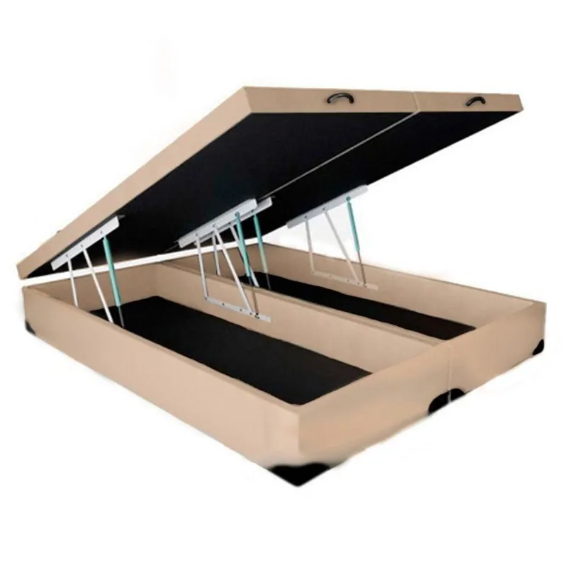 Cama Box com Baú King Bipartido Homequeen Sintético Estrutura em Madeira Bege Homequeen
