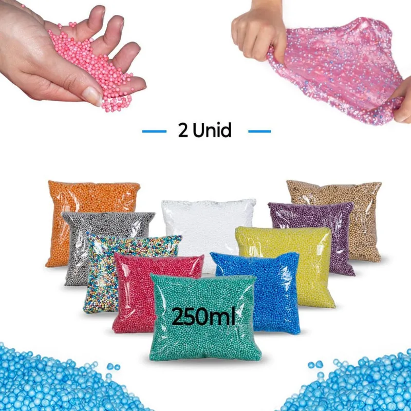 2 Isopor(Pérola)Bolinha Slime Puff Artesanato Colorido 250Ml