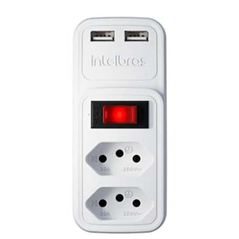 Adaptador Intelbras Elétrico 2 Tomadas 2 USB Branco 4824400