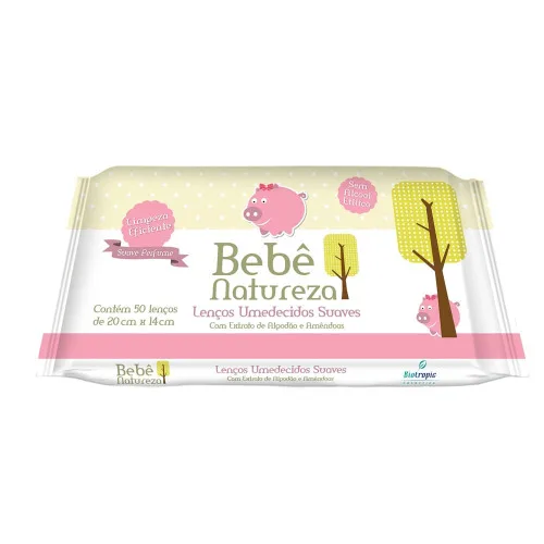 Lenços Umedecidos Bebê Natureza Suaves Rosa Com 50 Unidades - BEBÊ NATUREZA - Higiene E Beleza