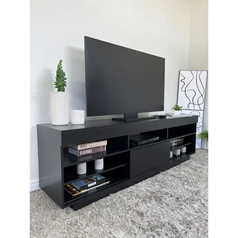 Mueble Rack para TV de hasta 55" 62x180x41cm Negro Mueble de TV 55" Bertolini Color Negro