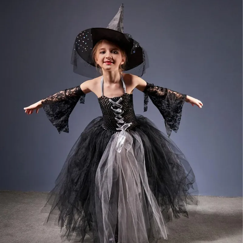 Chapeu Bruxa Halloween Infantil e Adulto Preto Com Tule