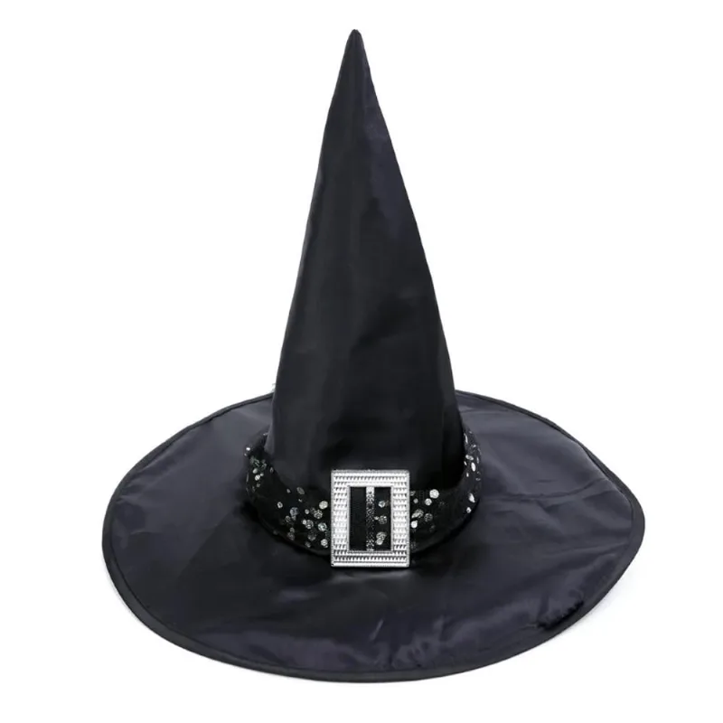 Chapeu Bruxa Halloween com Fivela e Véu Preto