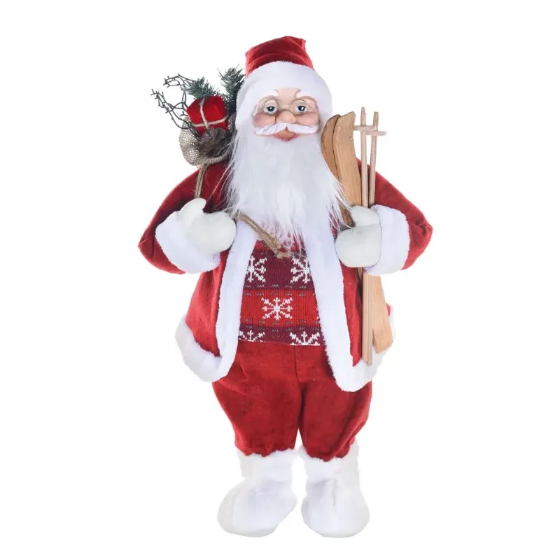 Papai Noel Em Pé Com Ski Vermelho, Branco E Verde Cromus