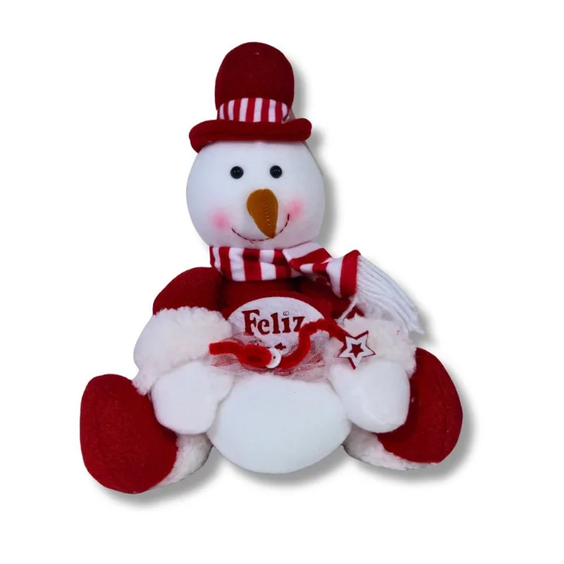 Boneco De Neve Cromus Feliz Natal Vermelho E Branco 30cm (MP)