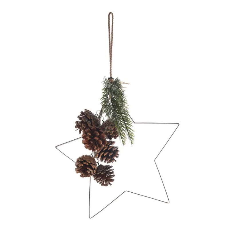Enfeite pendulo natalino estrela com pinhas 46CM