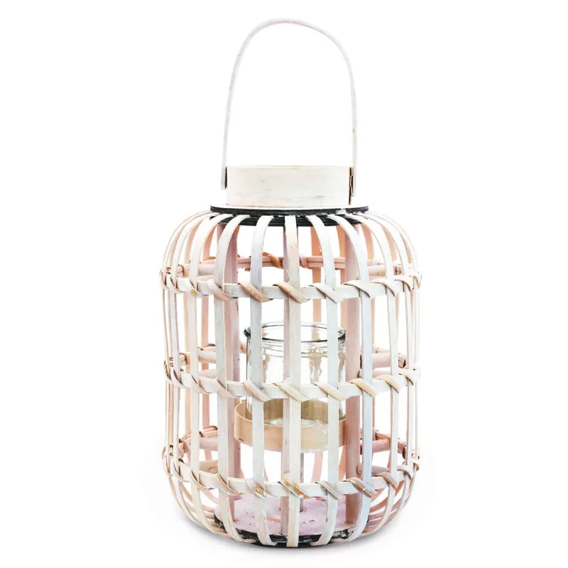 Lanterna Alça Porta Vela Madeira 35x25x25cm Branco Cromus