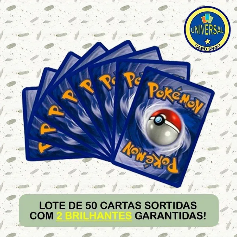 Lote de Cartas de Pokémon: 50 Cartas c/2 Brilhantes