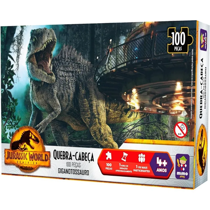 Quebra-Cabeça 100 Peças - Jurassic World - Giganotossauro - Mimo Toys