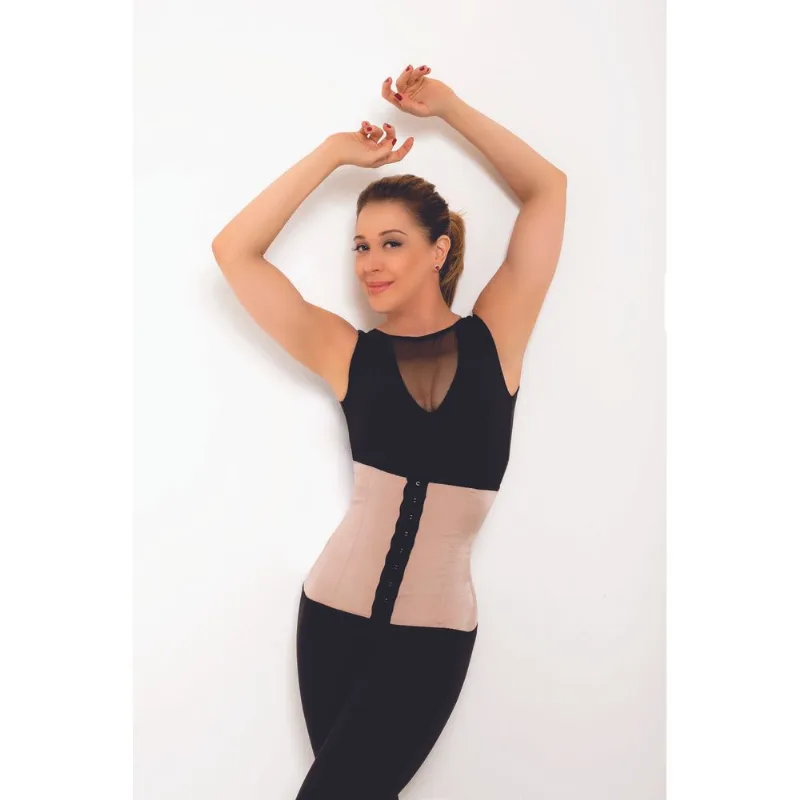 Cinta abdominal claudia raia com 4 barbatanas 4012CR Macom M - Reforço duplo - Bege