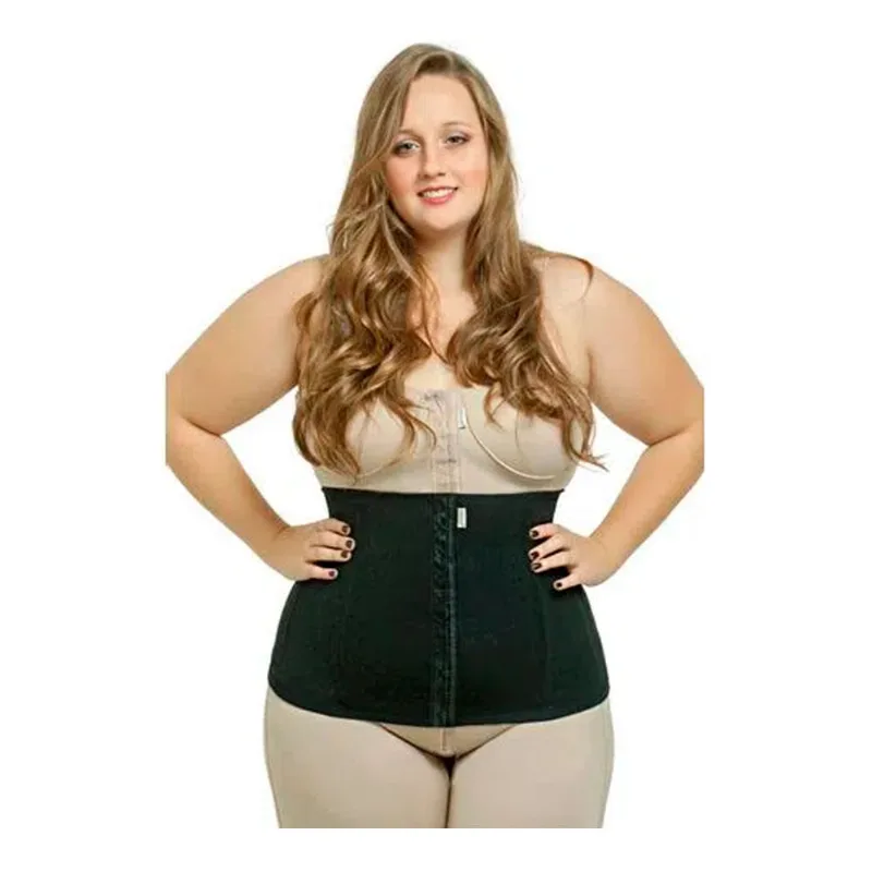 Cinta abdominal com colchetes e 4 barbatanas Plus size 4012DPS Macom M - Reforço duplo - Preto