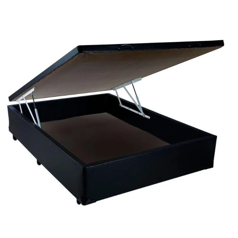 Cama Box Baú Casal Homequeen Corino Preto 41x138x188