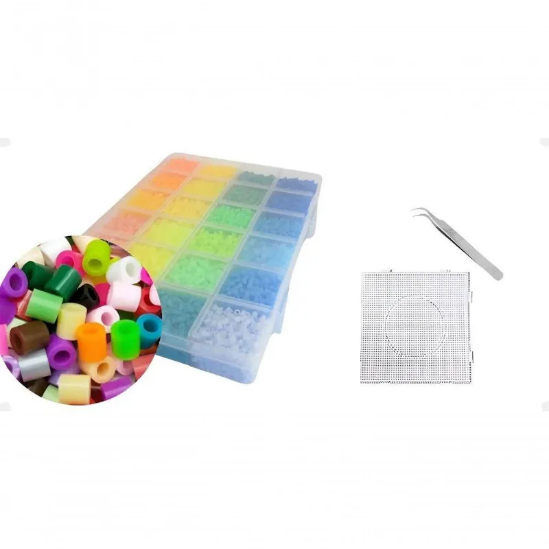 Kit Hama Beads Para Pixel Art 24 Cores 14000 Peças Com Pasta Organizadora E Acessórios Fred Store