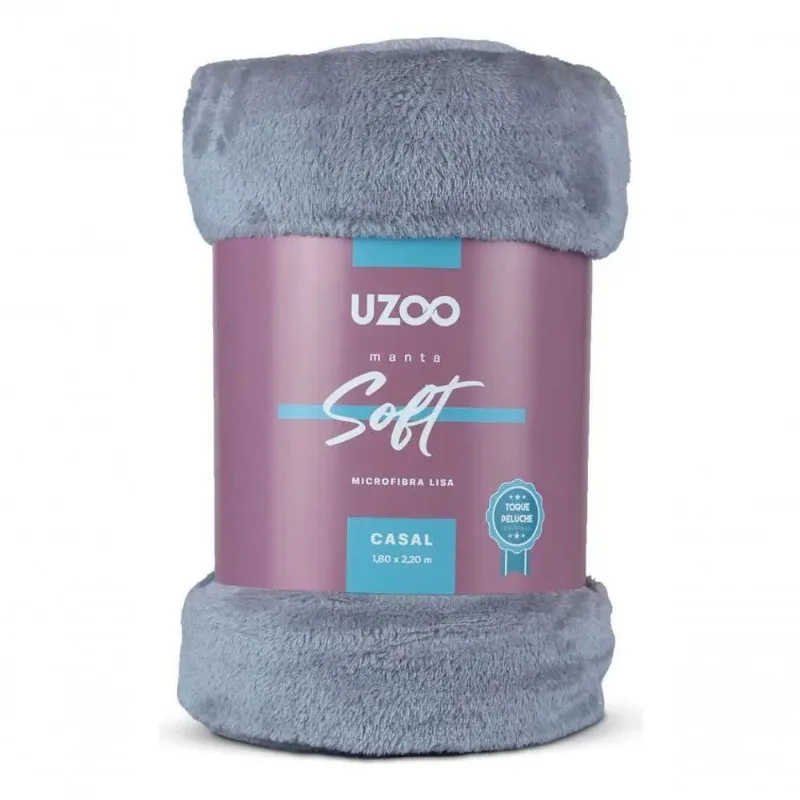 Manta Microfibra Flannel Soft Casal 180x220cm Tecido Macio Cinza Uzzo