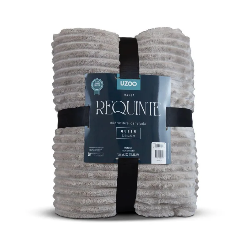 Manta Microfibra Requinte Queen Canelada 220x240cm - Uzoo Manta Microfibra Flannel Requinte Queen Canelada 220x240cm Bege