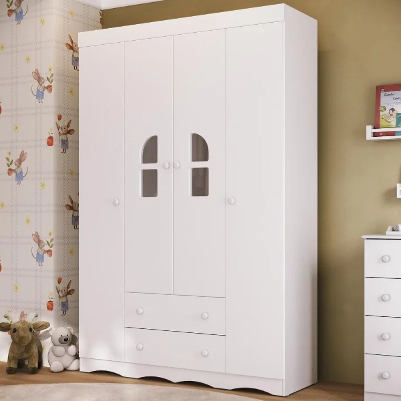 Guarda-roupa Infantil 122cm com Vidro 4 Portas e 2 Gavetas Liz Multimóveis MP4514