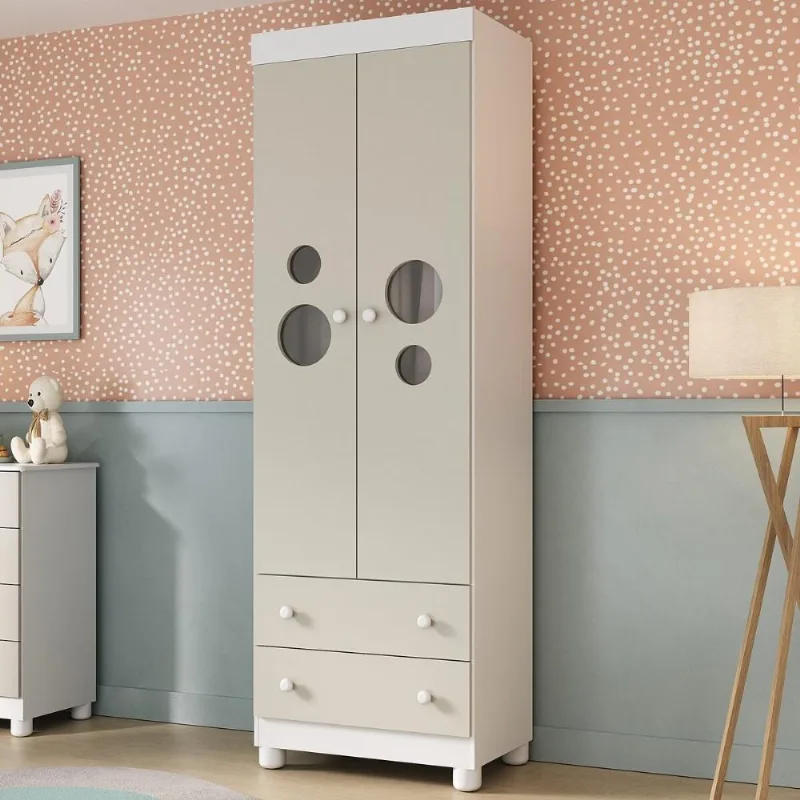 Guarda-roupa Infantil 62cm 2 Portas com Vidro e 2 Gavetas Bombom Multimóveis MP4461