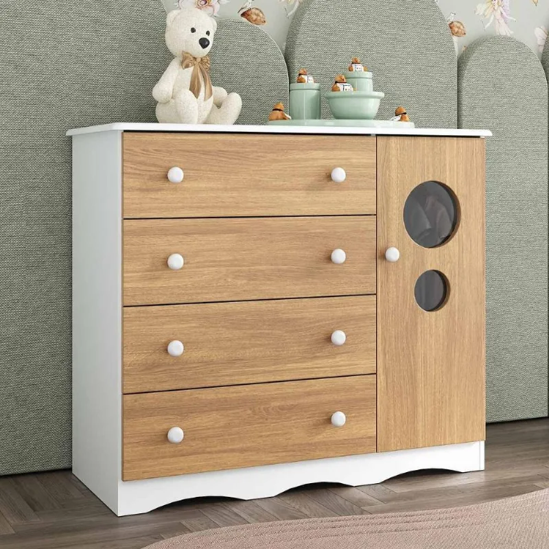 Cômoda Infantil 95cm 1 Porta com Vidro e 4 Gavetas Sonho Multimóveis MP4474