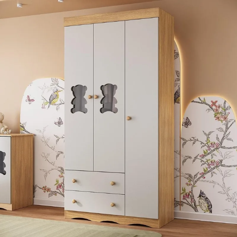 Guarda-roupa Infantil 92cm com Vidro 3 Portas e 2 Gavetas Doçura Multimóveis MP4492