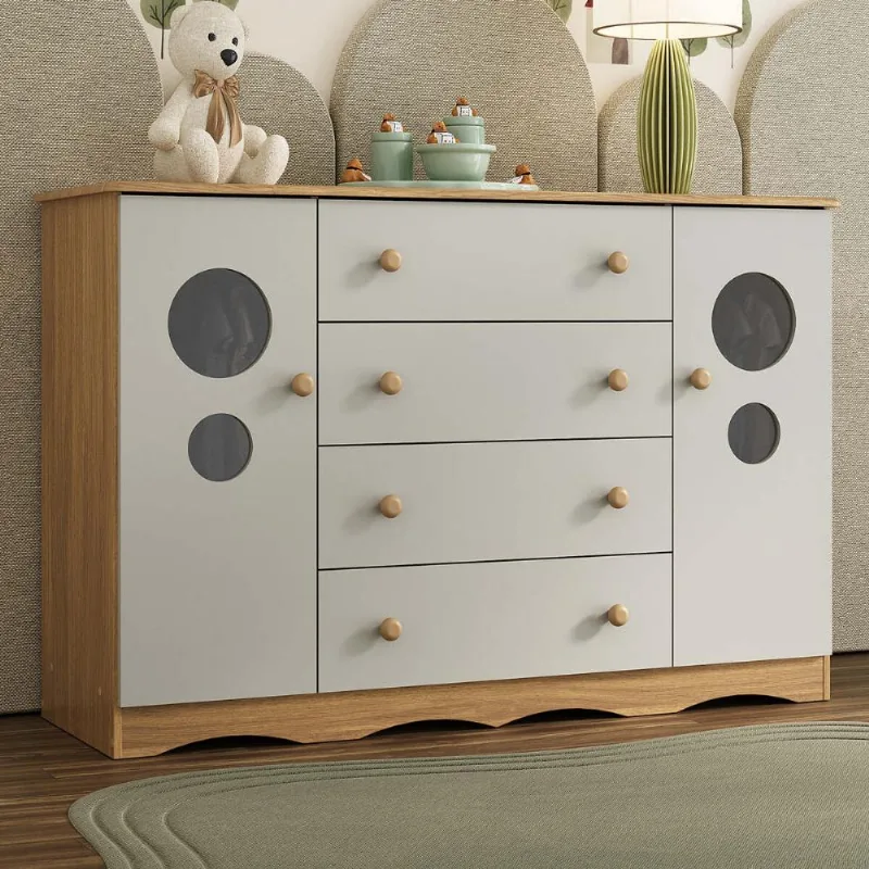 Cômoda Infantil 125cm 2 Portas com Vidro e 4 Gavetas Sonho Multimóveis MP4475