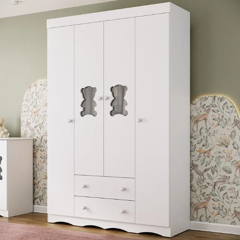Guarda-roupa Infantil 122cm com Vidro 4 Portas e 2 Gavetas Doçura Multimóveis MP4493