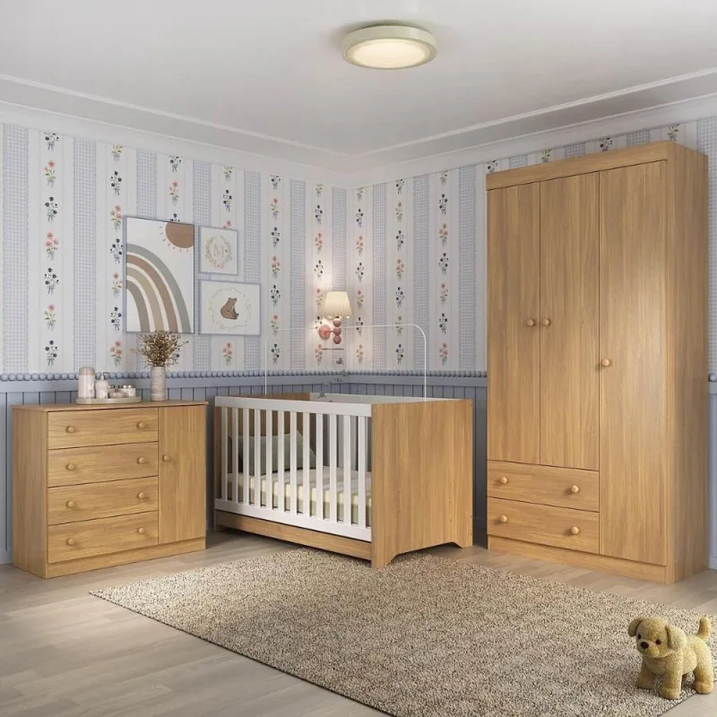 Quarto De Bebê Completo Com Berço Americano 3 Em 1 Encanto Multimóveis MP4589 Madeirado - Multimóveis - Móveis