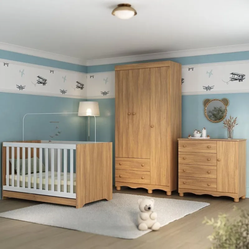 Quarto De Bebê Completo Com Berço Americano 3 Em 1 Dengo Multimóveis MP4592 Madeirado - OUTRAS - Móveis
