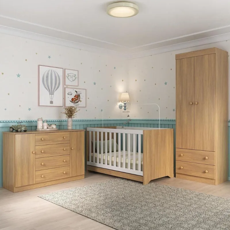 Quarto De Bebê Completo Com Berço Americano 3 Em 1 Encanto Multimóveis MP4593 Madeirado - OUTRAS - Móveis