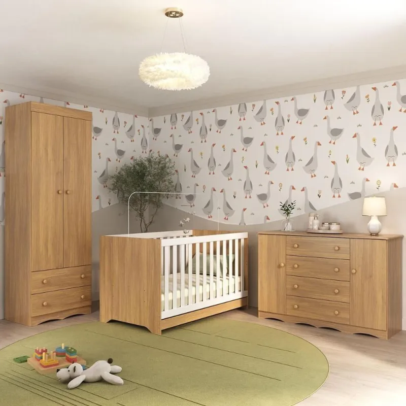Quarto De Bebê Completo Com Berço Americano 3 Em 1 Realeza Multimóveis MP4595 Madeirado - OUTRAS - Móveis