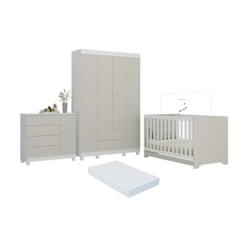 Quarto de Bebê Completo MP4598 Allegra 5 Portas 6 Gavetas MDP Branco-off White Multimóveis - OUTRAS - Agro