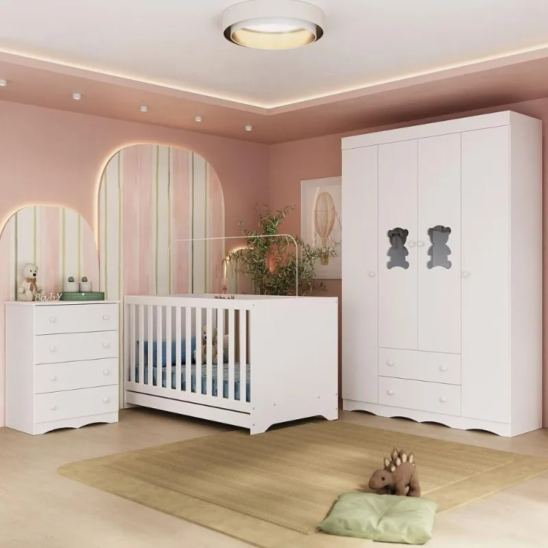 Quarto De Bebê Completo Com Berço Americano 3 Em 1 Doçura Multimóveis MP4650 Branco - OUTRAS - Móveis