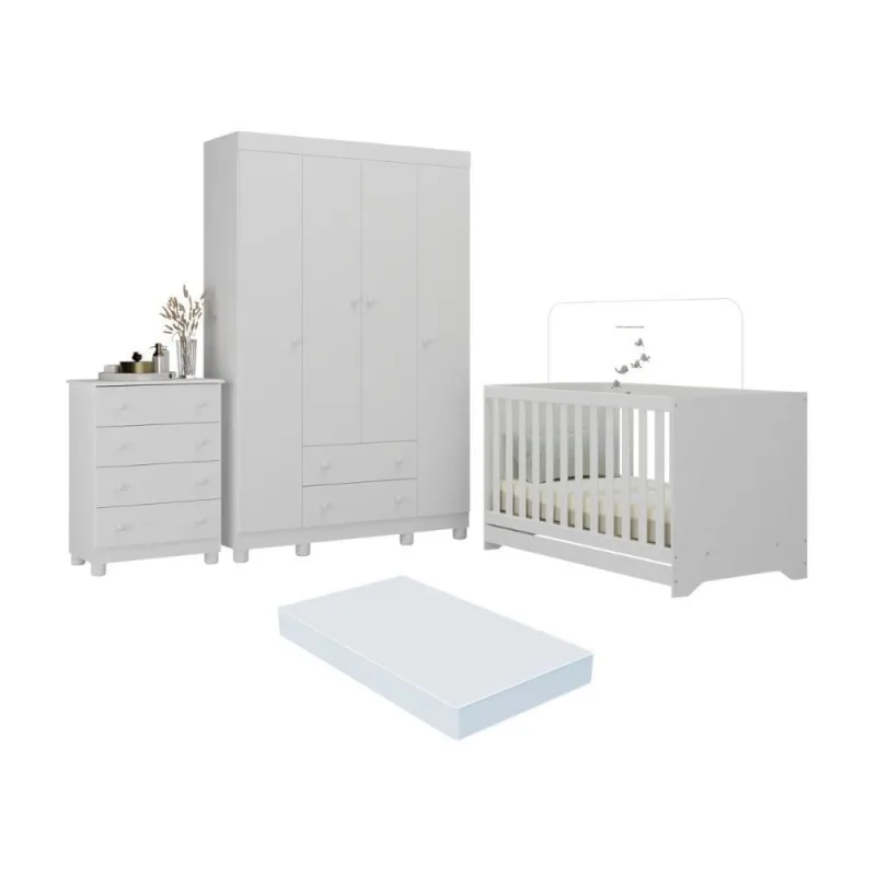 Quarto de Bebê Completo MP4602 Allegra 4 Portas 4 Gavetas MDP 122cm Branco Multimóveis - OUTRAS - Agro