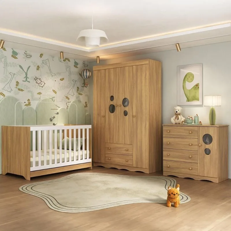 Quarto De Bebê Completo Com Berço Americano 3 Em 1 Sonho Multimóveis MP4615 Madeirado - OUTRAS - Móveis