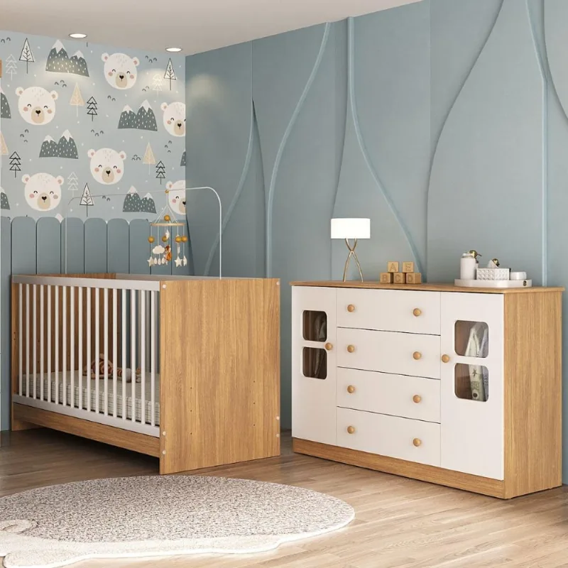 Berço 3 em 1 para Colchão 130x60cm com Cômoda 2 Portas 4 Gavetas Brisa Multimóveis MP4747 - Multimóveis