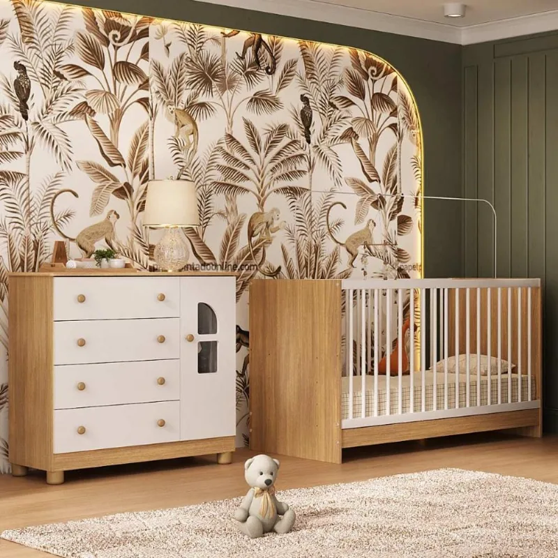 Berço 3 em 1 para Colchão 130x60cm com Cômoda 1 Porta 4 Gavetas Nina Multimóveis MP4760