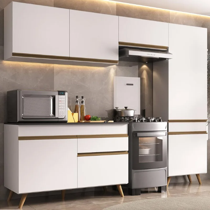 Armário Cozinha Modulada Compacta 252cm com Balcão Veneza Multimóveis MP3762