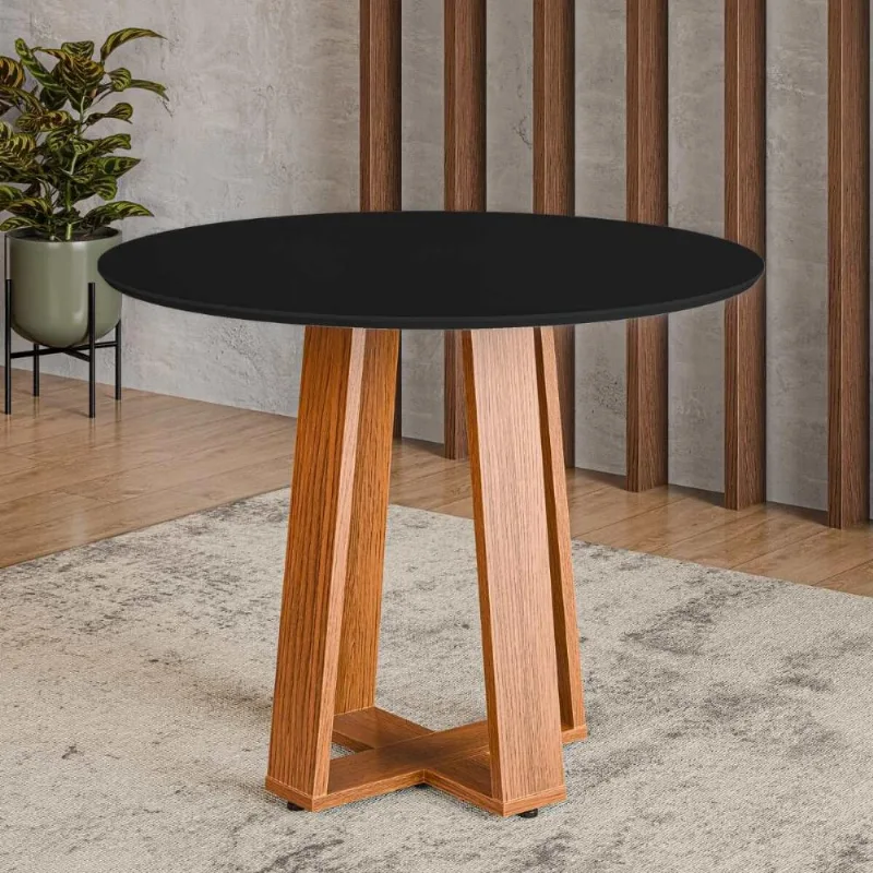 Mesa de Jantar Redonda com Vidro 4 Lugares Multimóveis CR50243 - Multimóveis