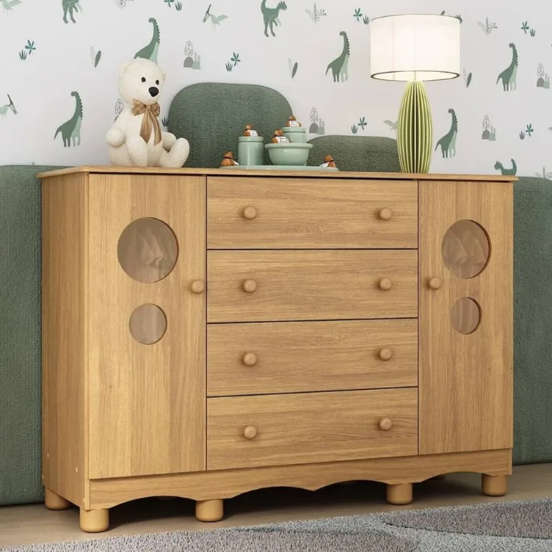 Cômoda Infantil 2 Portas com Vidro e 4 Gavetas 125cm Suspiro Multimóveis MP4814