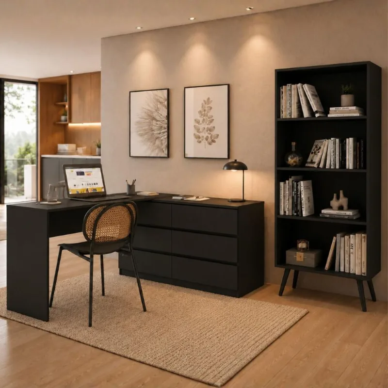 Kit Escrivaninha L 6 Gavetas com Estante Multiuso Essence Office Multimóveis MP6096