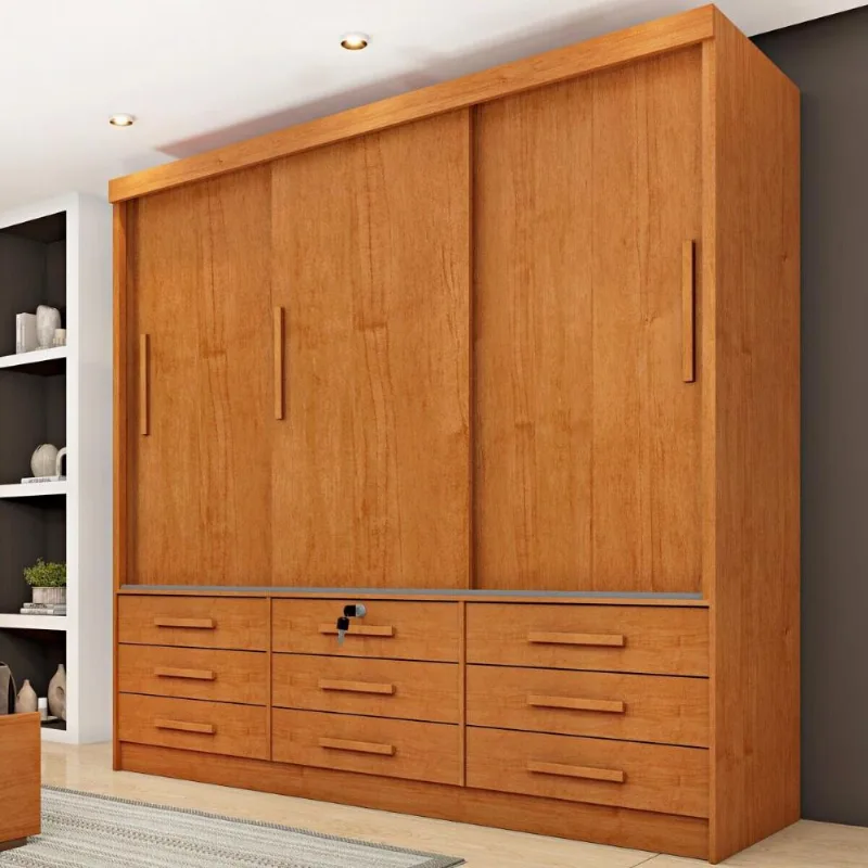 Guarda-roupa Casal com 3 Portas de Correr e 9 Gavetas 199cm Multimóveis CR35484