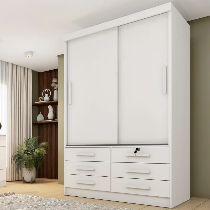 Guarda-roupa Solteiro com 2 Portas de Correr e 6 Gavetas 133cm Multimóveis CR35485