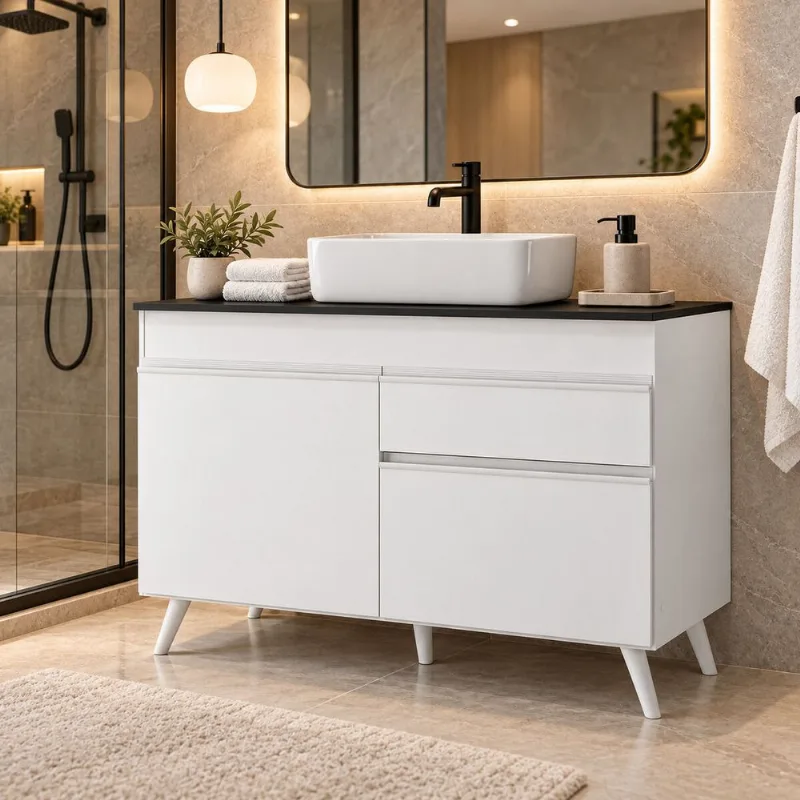 Gabinete Banheiro com 2 Portas e 1 Gaveta 120cm Retrô Multimóveis MP5539 Branco