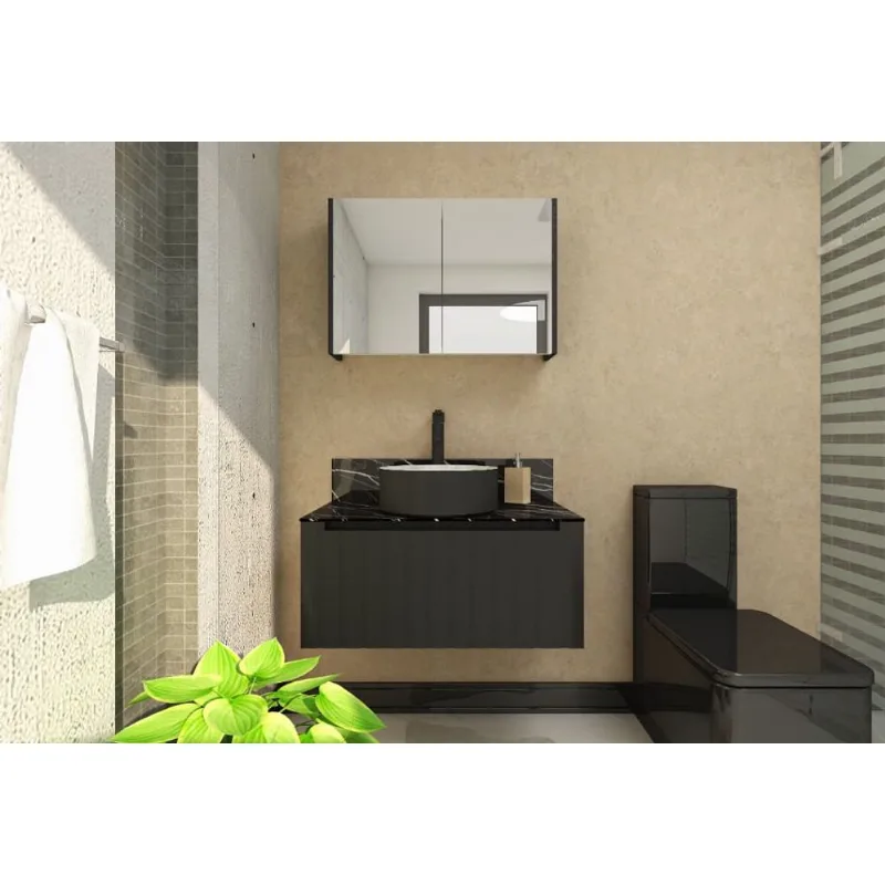 kit armario/espelho armani 78cm mazzu preto - 500497