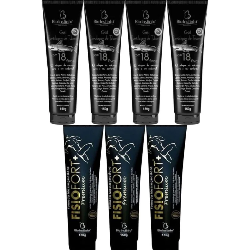 Kit 4 Gel Cartilagem De Tubarão + 3 Pomada Fisiofort Premium