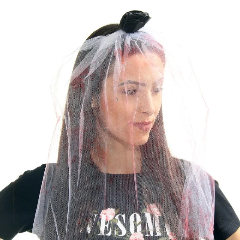 Acessório De Halloween Véu Noiva Cadáver Com Sangue Fantasia