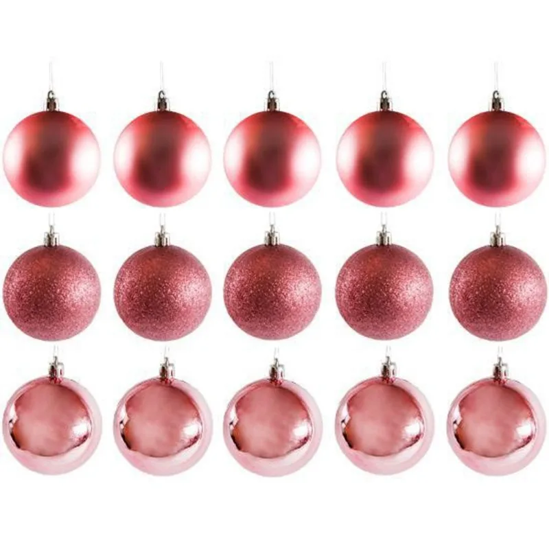 Bola De Natal Mista Fosca Lisa Glitter Rosé Com 30 Peças 4cm